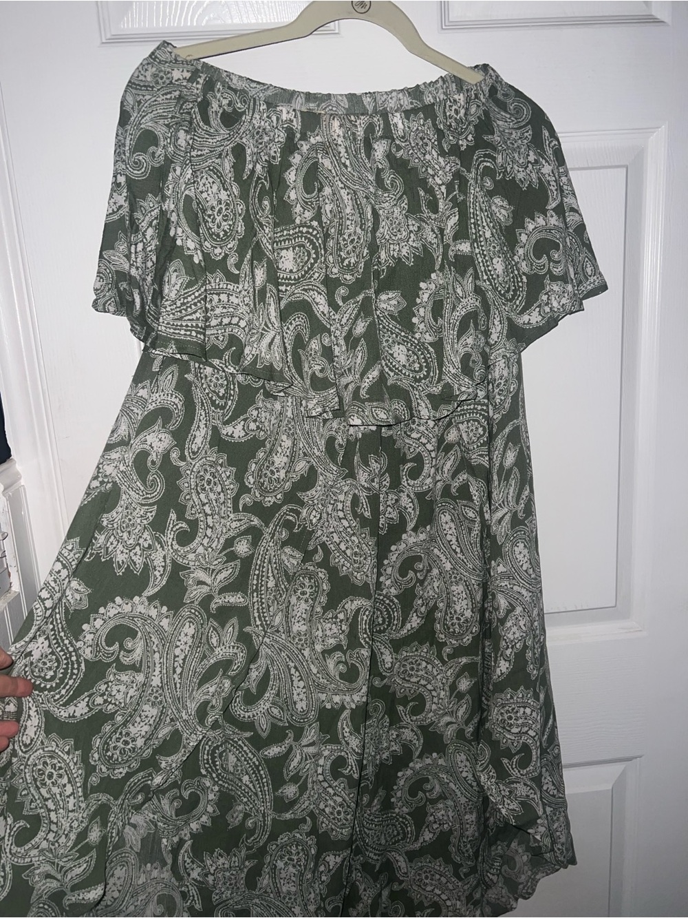 Off-Shoulder Green Paisley Summer flowing romper